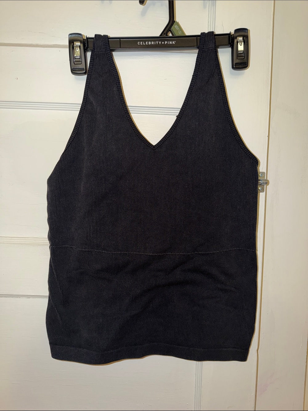 Celebrity Pink Black Ribbed V-Neck Tank
